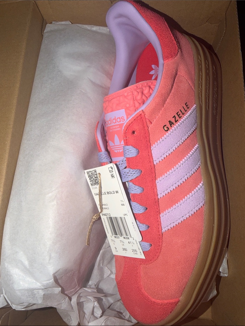 adidas Gazelle Bold W Coral and Light Pink Suede Sneakers